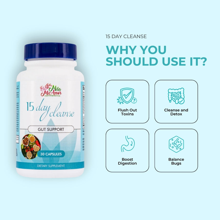 15 DAY CLEANSE GUT AND COLON SUPPORT WITH SENNA CASCARA SAGRADA AND PSYLLIUM HUSK CAFFEINE FREE