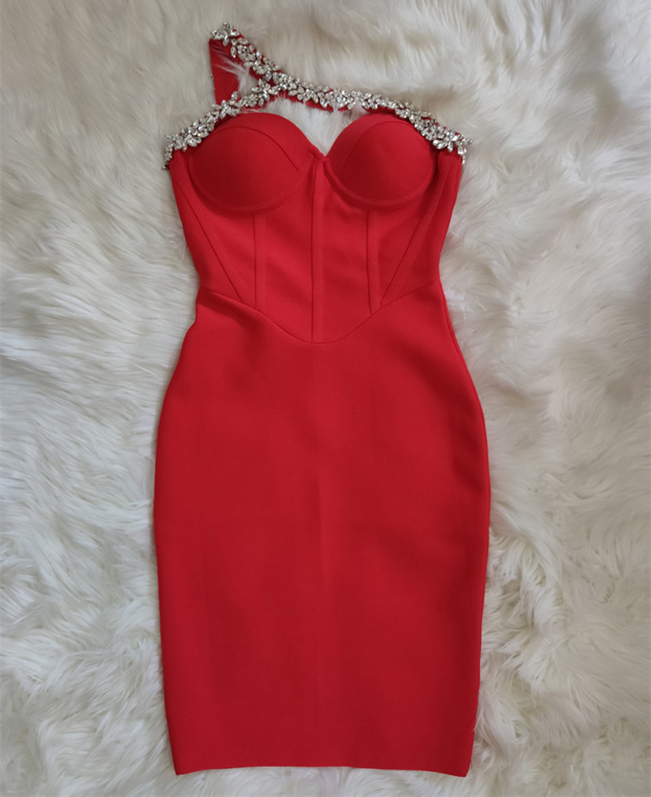 ANASTACIA CRYSTAL EMBELLISHED BANDAGE COCKTAIL DRESS