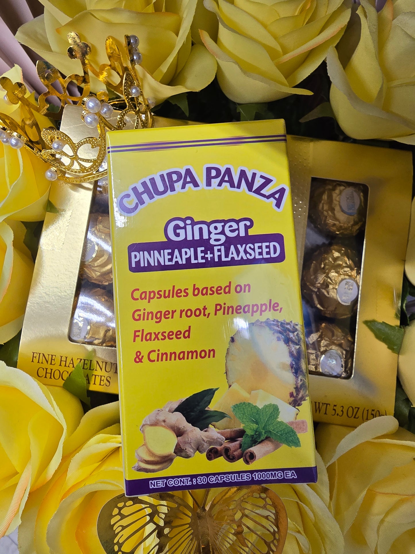 CHUPAPANZA CAPSULES BASED ON GINGER ROOT PINEAPPLE FLAXSEED AND CINNAMON