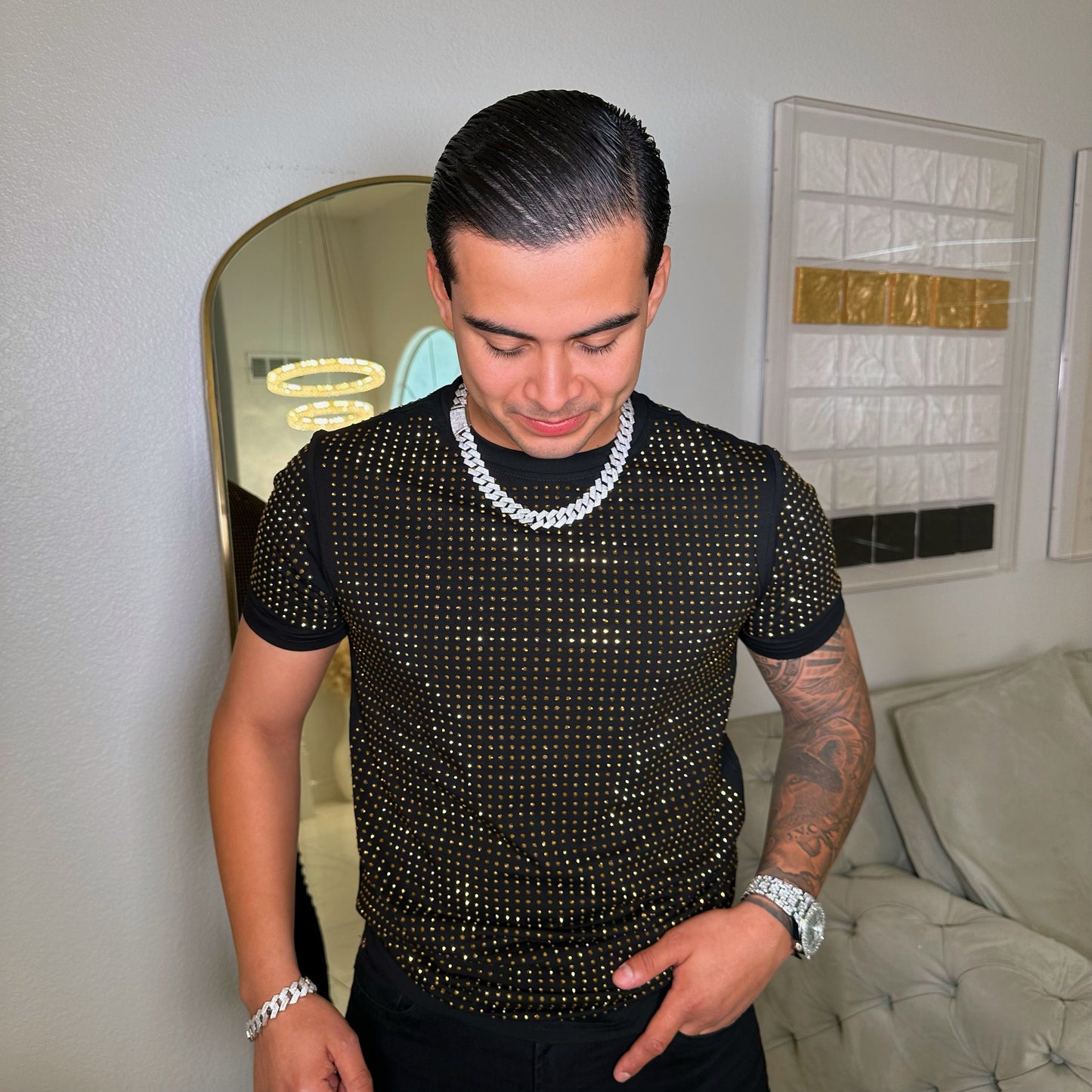 MEN'S LUXURY RHINESTONE T SHIRT
