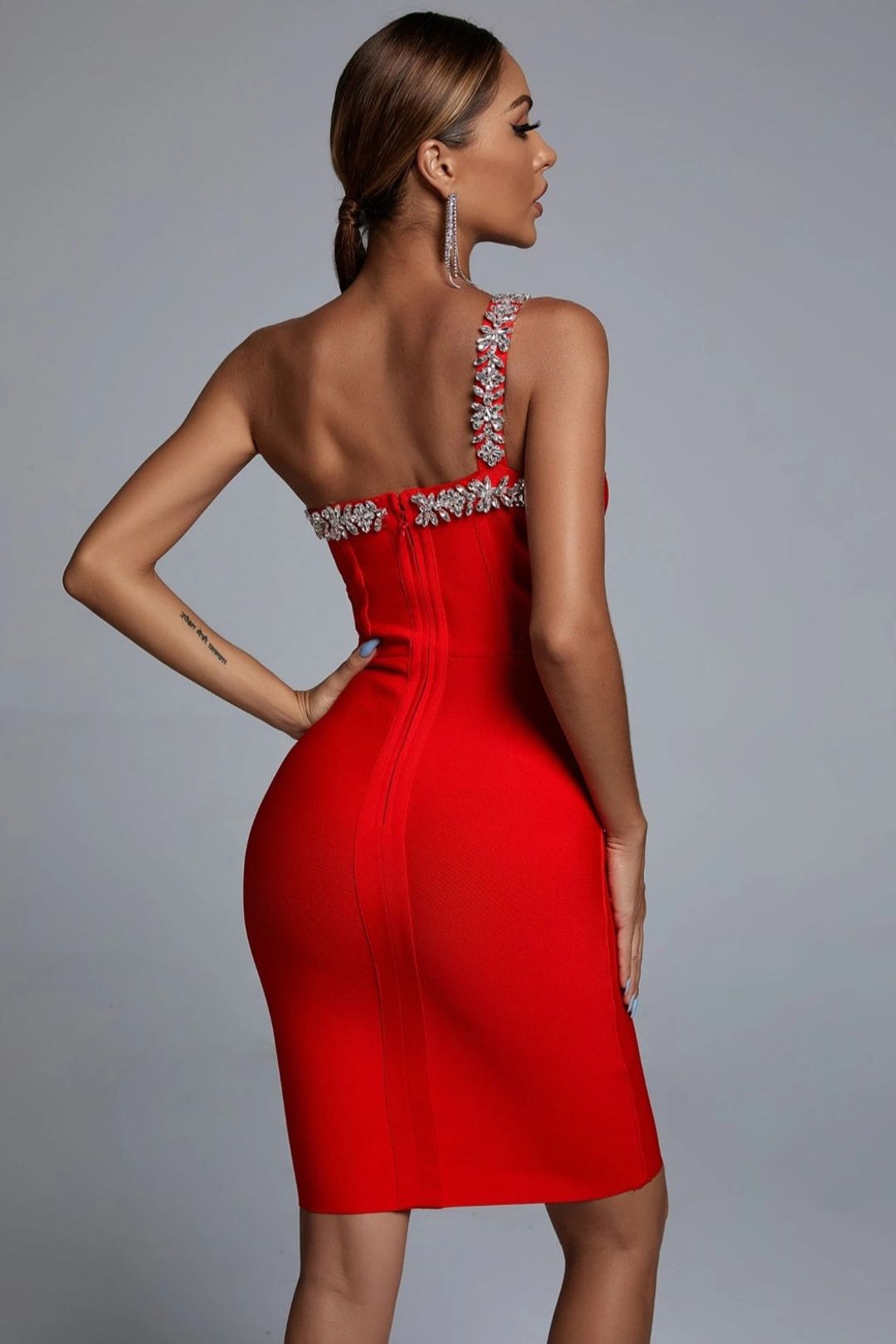 ANASTACIA CRYSTAL EMBELLISHED BANDAGE COCKTAIL DRESS