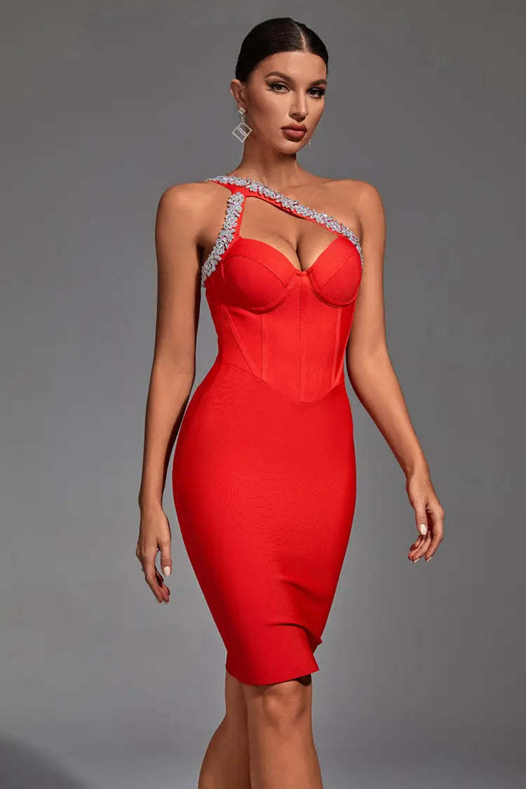 ANASTACIA CRYSTAL EMBELLISHED BANDAGE COCKTAIL DRESS