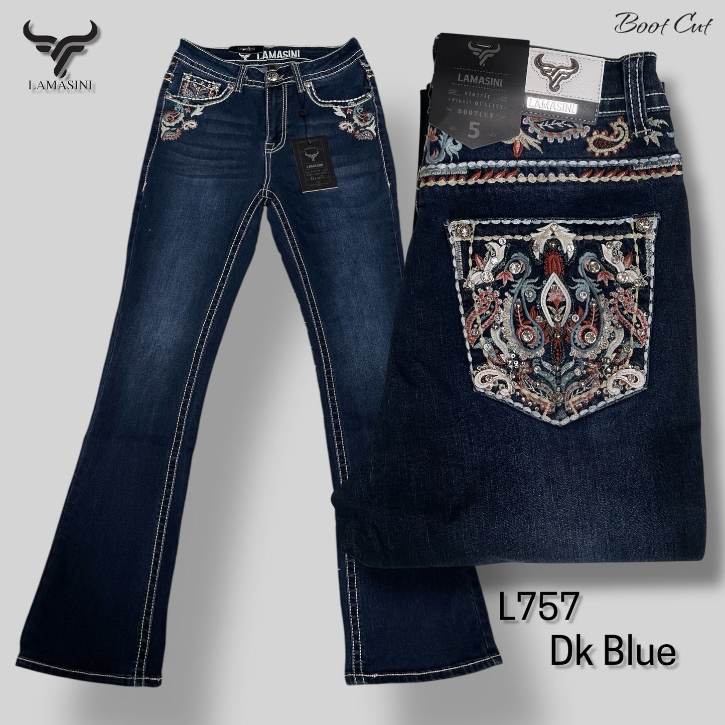 WOMEN WESTERN BOOT CUT DENIM JEANS
