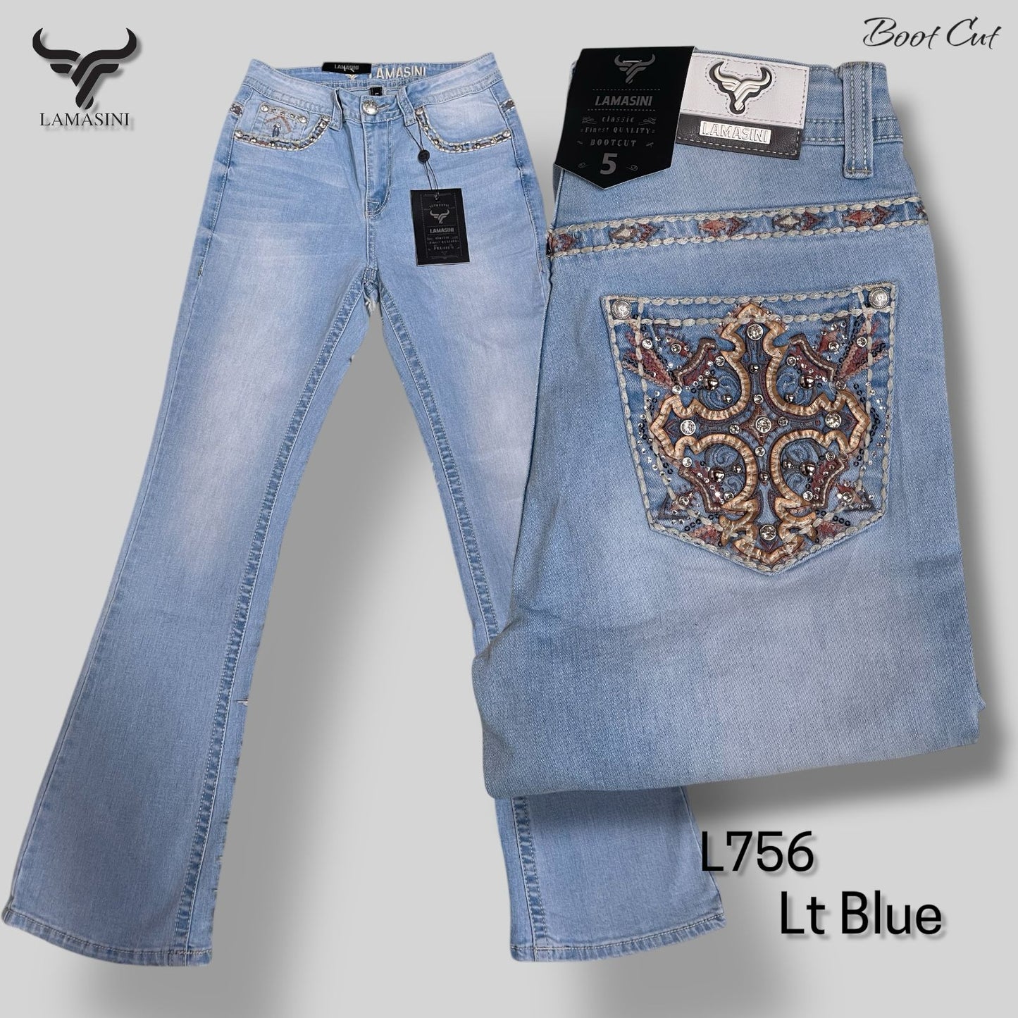WOMEN WESTERN BOOT CUT DENIM JEANS