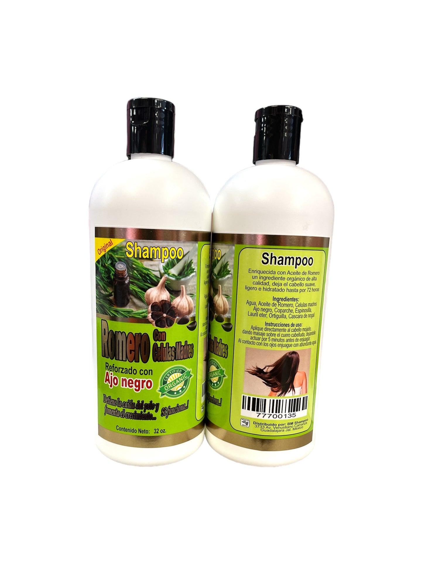SHAMPOO DE ROMERO CON CELULAS MADRE REFORZADO CON AJO NEGRO 32 OZ.