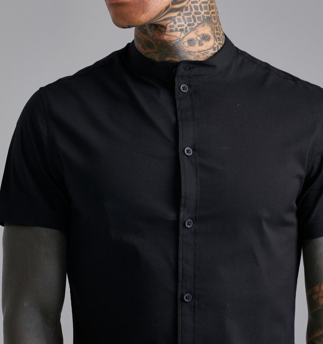 GRANDAD COLLAR SLIM SHORT SLEEVE SHIRT