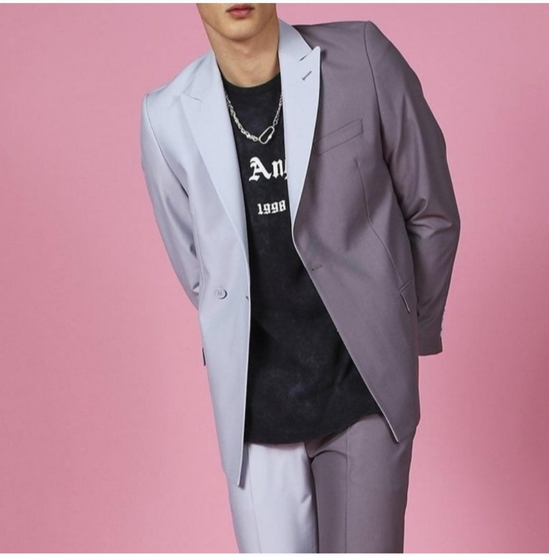 MEN SPLICED DOUBLE BREASTED BLAZER