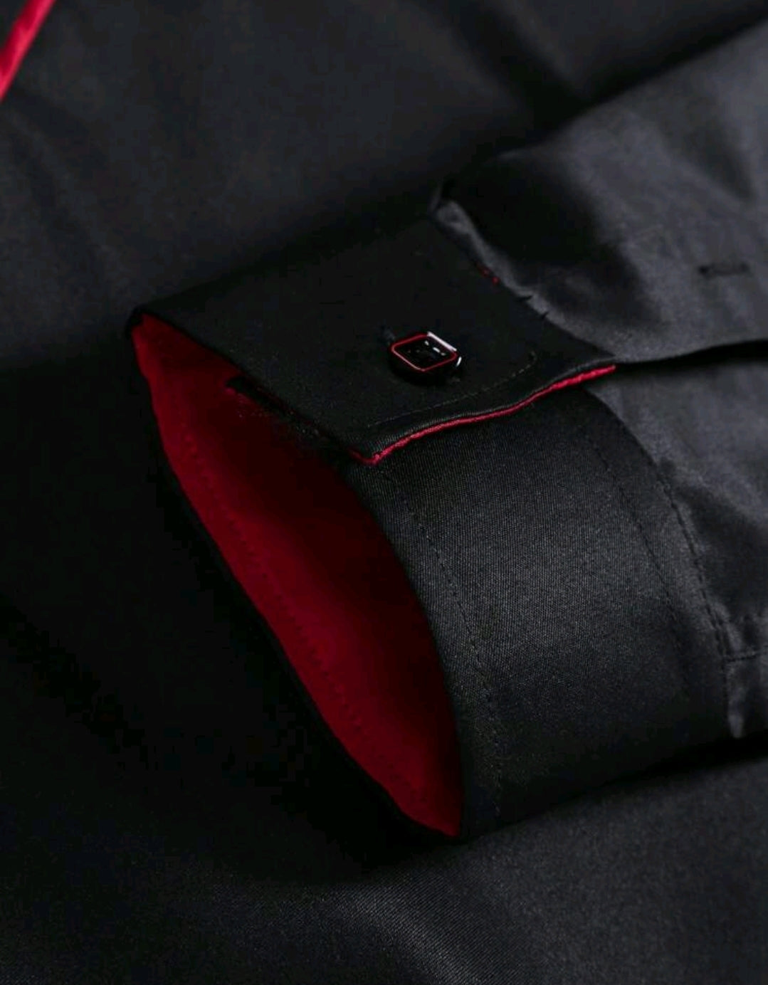 MEN RED CONTRAST COLLAR LONG SLEEVE SHIRT