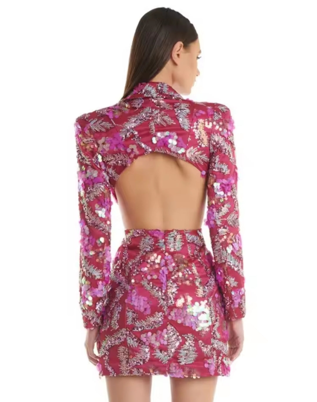 VALERIA V NECK CUTOUT SEQUIN BLAZER DRESS