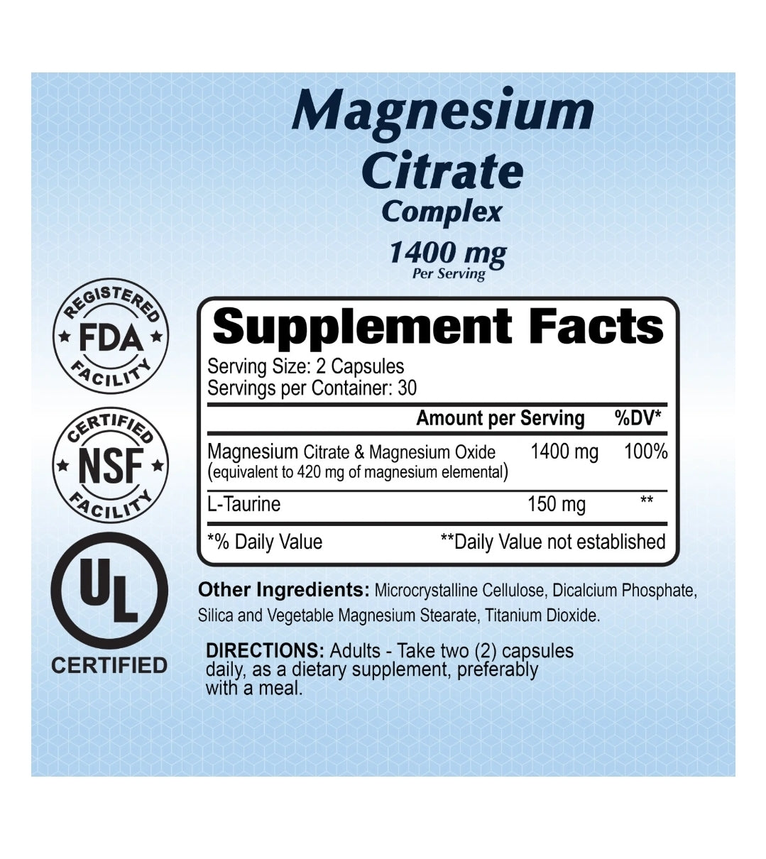 MAGNESIUM CITRATE COMPLEX 1400 MG 60 CAPSULES