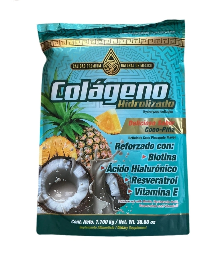 COLAGENO HIDROLIZADO BIOTINA ACIDO HIALURÓNICO VITAMINA E RESVERATROL