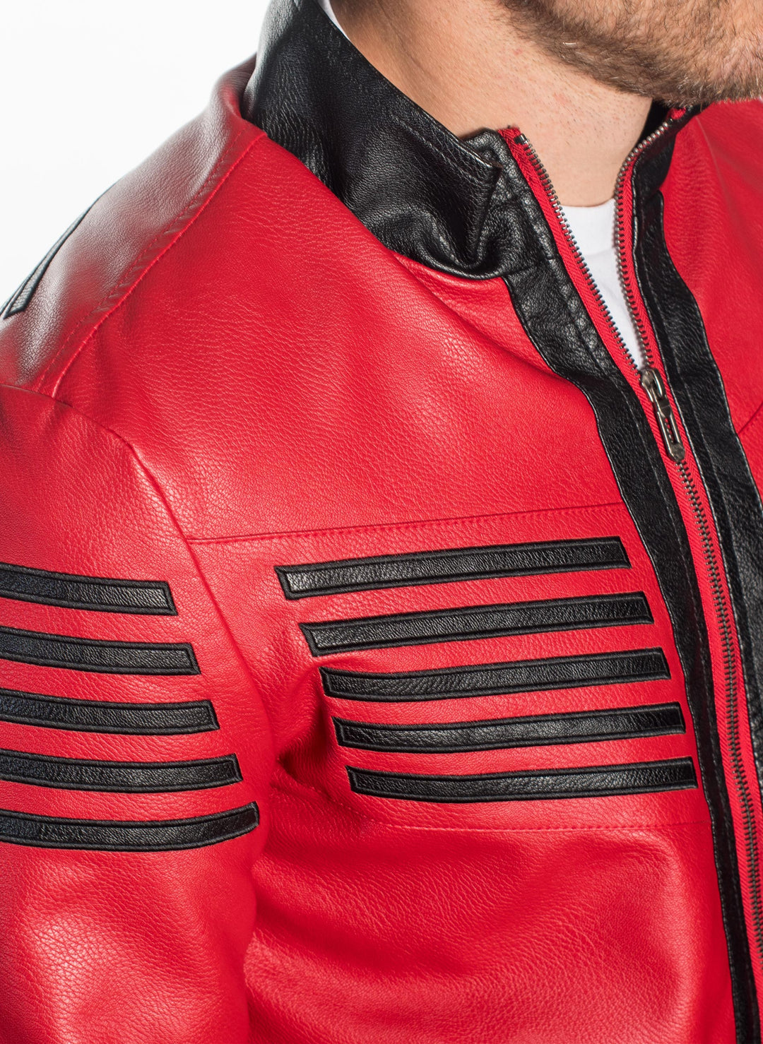 MEN LUXURY TAILORED FRONT ZIP PLEATHER JACKET