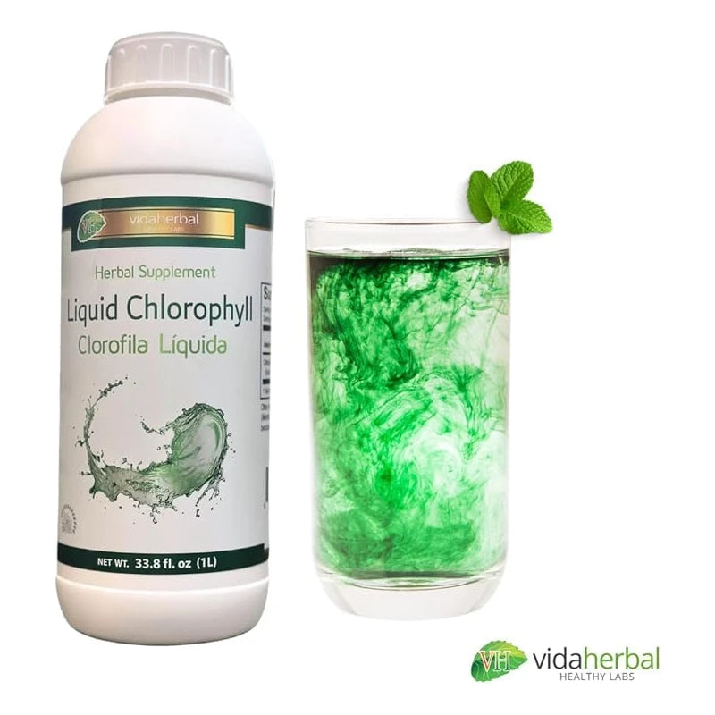 Liquid Chlorophyll - Immunity Support, Detox & Cleanse, Chlorophyll Drops with Spearmint (33.8 Fl Oz) Herbal Supplement Natural Deodorization Clorofila Liquida 1LT