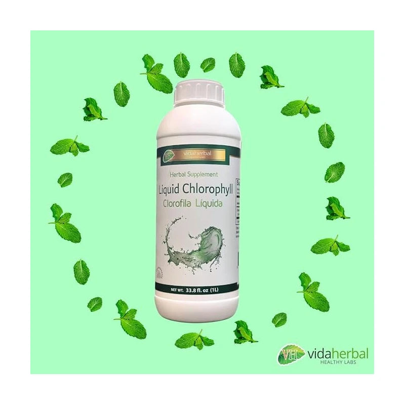 Liquid Chlorophyll - Immunity Support, Detox & Cleanse, Chlorophyll Drops with Spearmint (33.8 Fl Oz) Herbal Supplement Natural Deodorization Clorofila Liquida 1LT