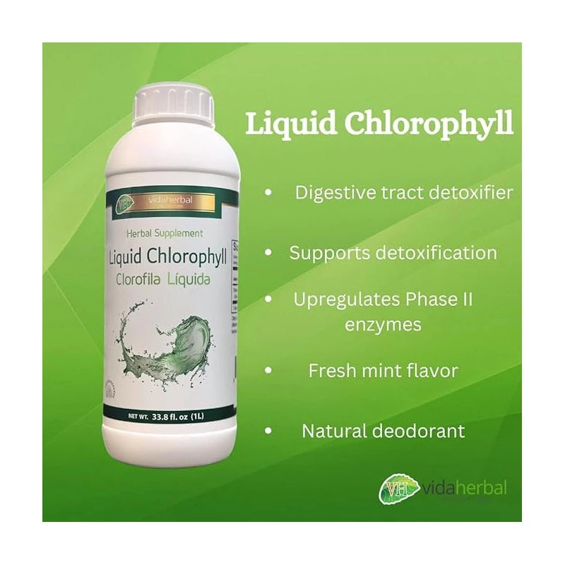Liquid Chlorophyll - Immunity Support, Detox & Cleanse, Chlorophyll Drops with Spearmint (33.8 Fl Oz) Herbal Supplement Natural Deodorization Clorofila Liquida 1LT