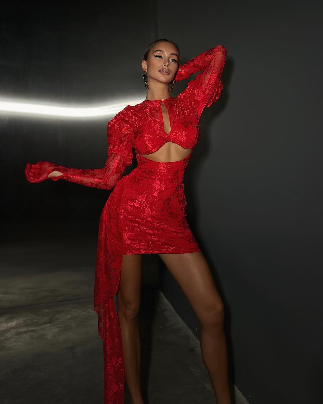 BELLA DRAPED MINI DRESS WITH GLOVES