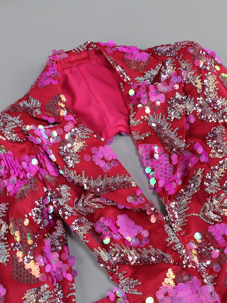 VALERIA V NECK CUTOUT SEQUIN BLAZER DRESS