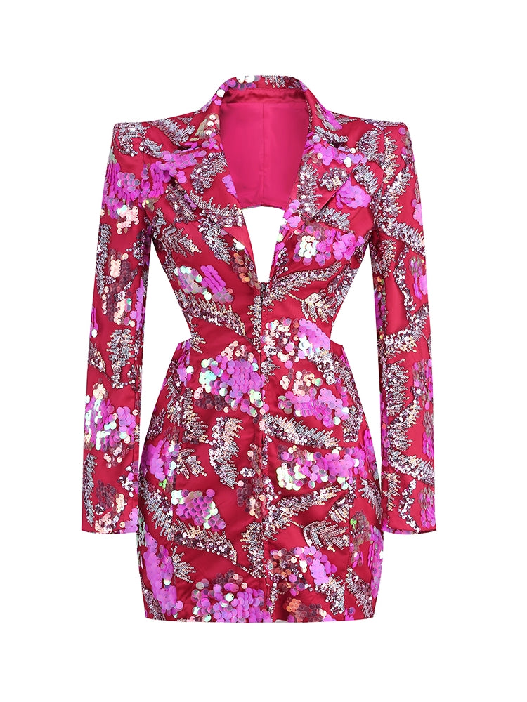 VALERIA V NECK CUTOUT SEQUIN BLAZER DRESS