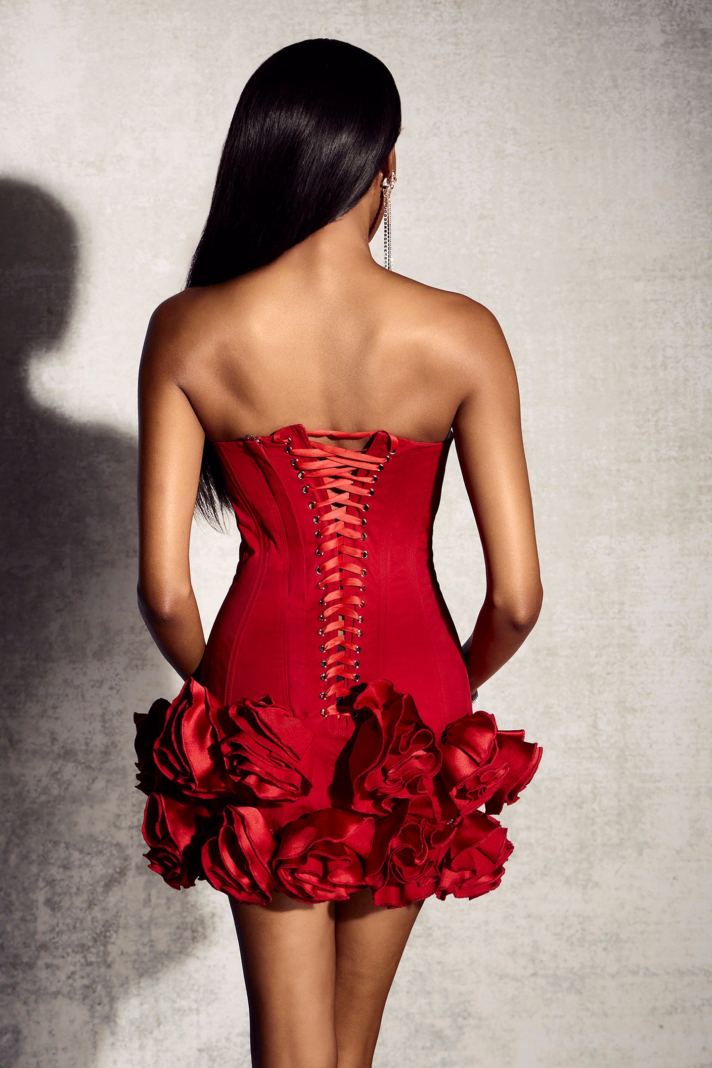 BE MIND STRAPLES FLOWER MINI DRESS