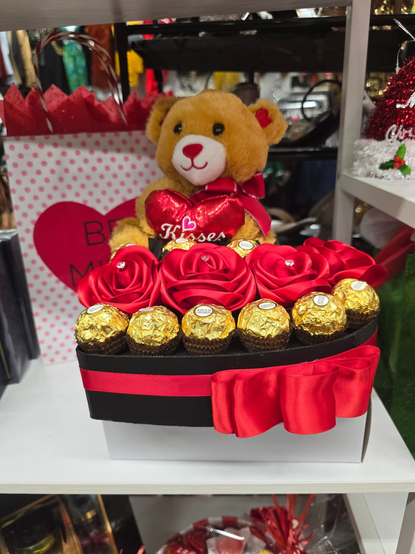 VALENTINE PERSONALIZED ETERNAL ROSES TEDDY BEAR AND CHOCOLATE