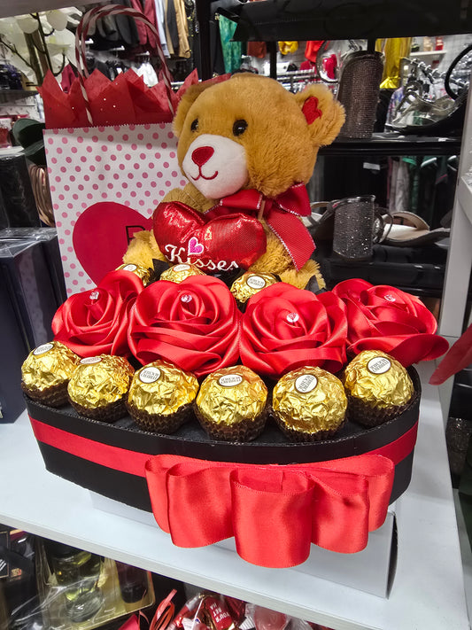 VALENTINE PERSONALIZED ETERNAL ROSES TEDDY BEAR AND CHOCOLATE