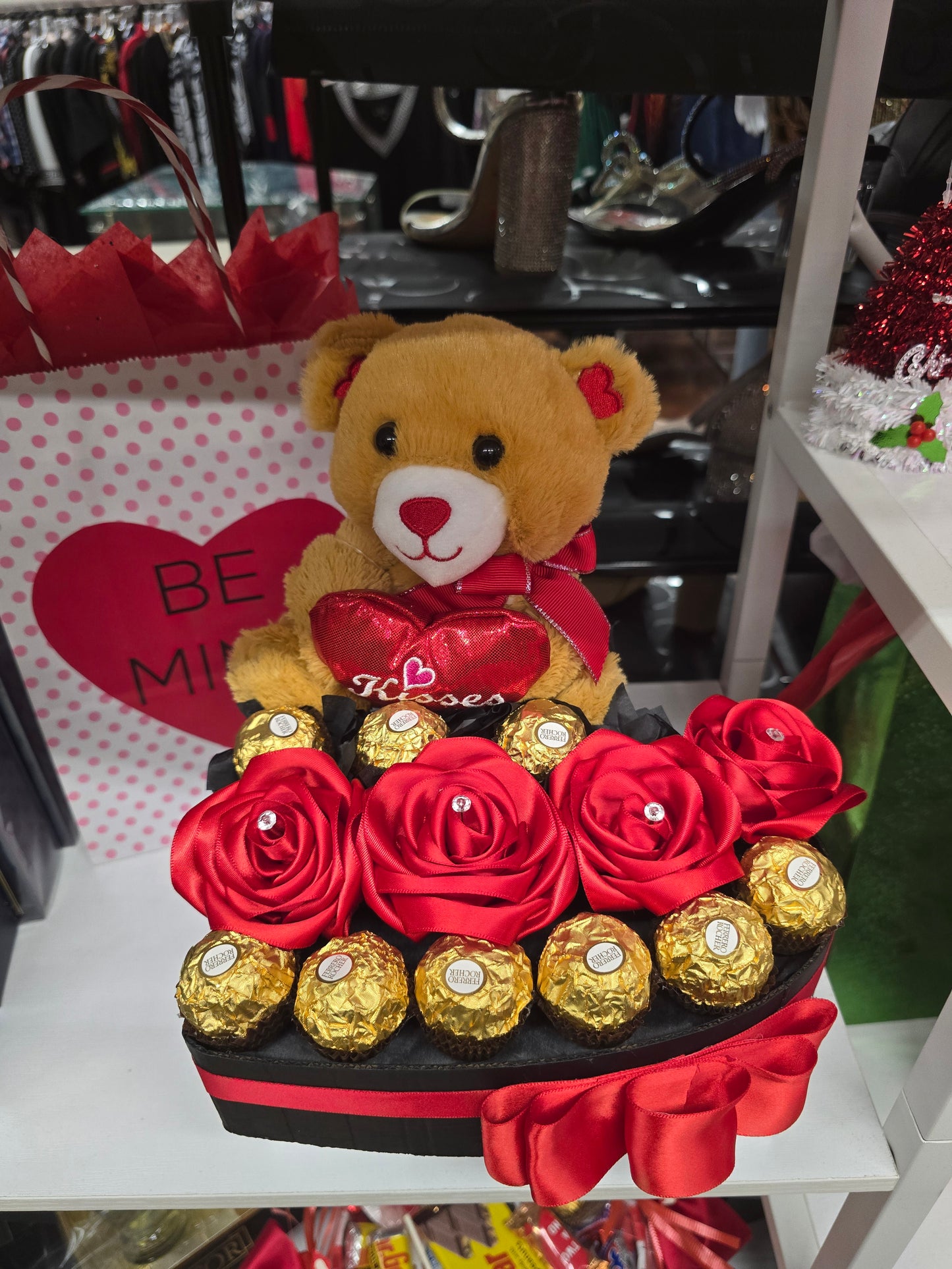 VALENTINE PERSONALIZED ETERNAL ROSES TEDDY BEAR AND CHOCOLATE