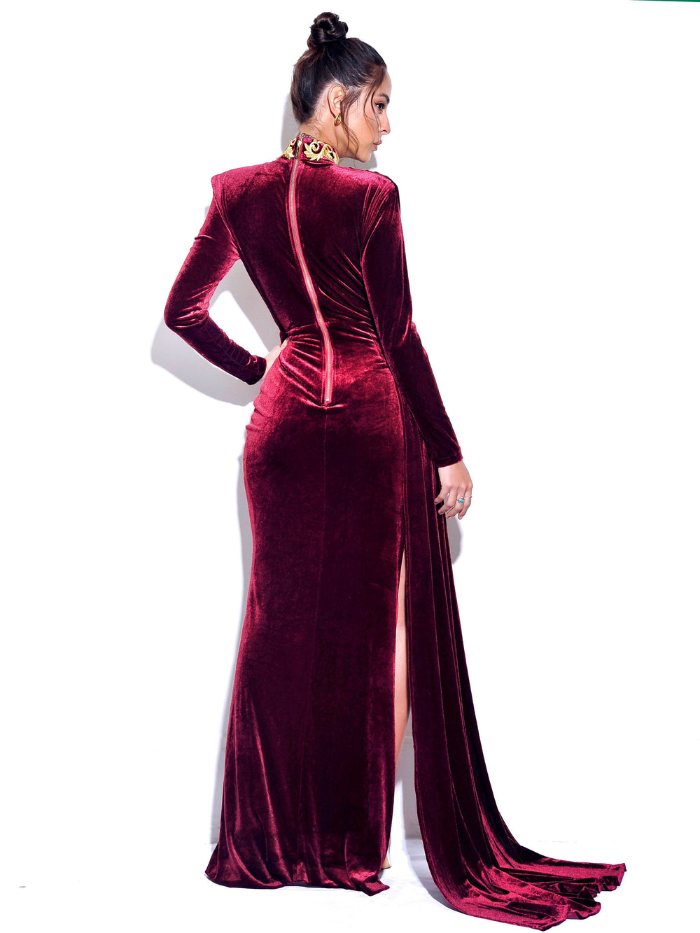VELVET CUTOUT HIGH SLIT DRESS