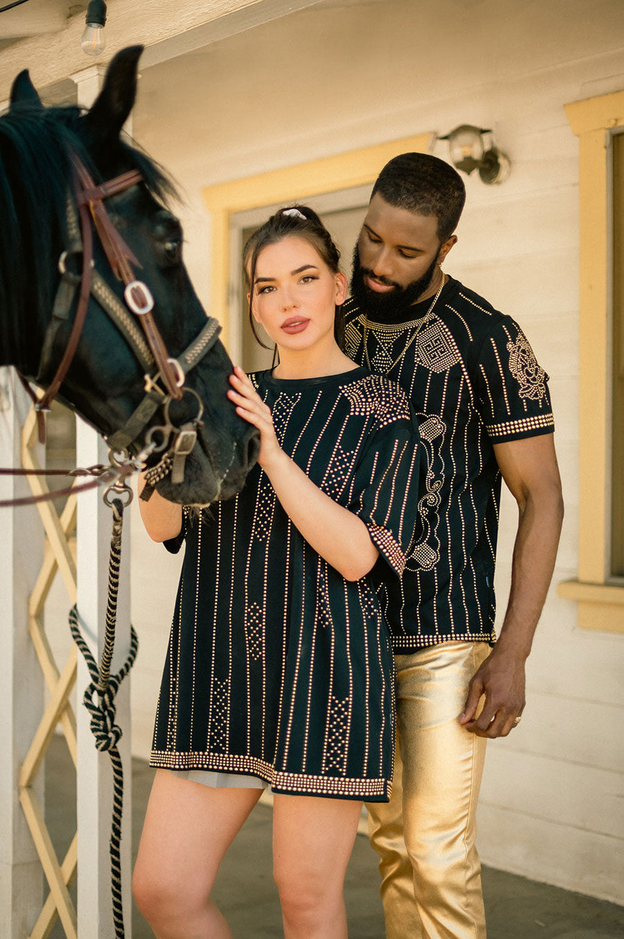 LION RHINESTONE DETAILS T SHIRT