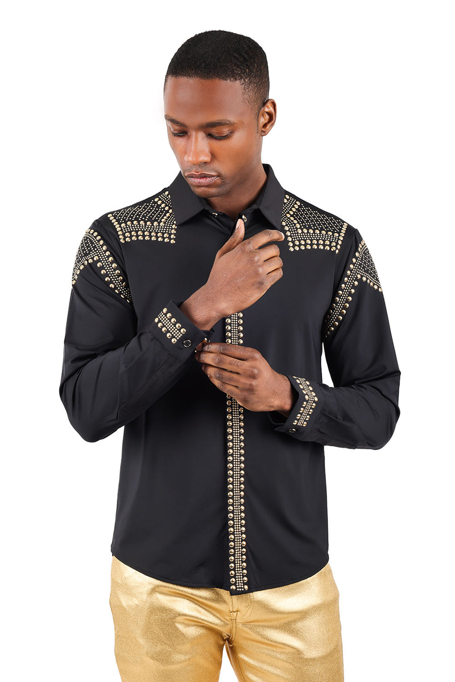 LUXURY MEN'S STUDDED DETAILS LONG SLEEVE SHIRT