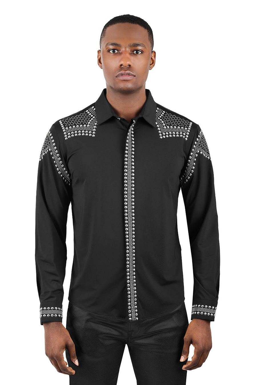 LUXURY MEN'S STUDDED DETAILS LONG SLEEVE SHIRT