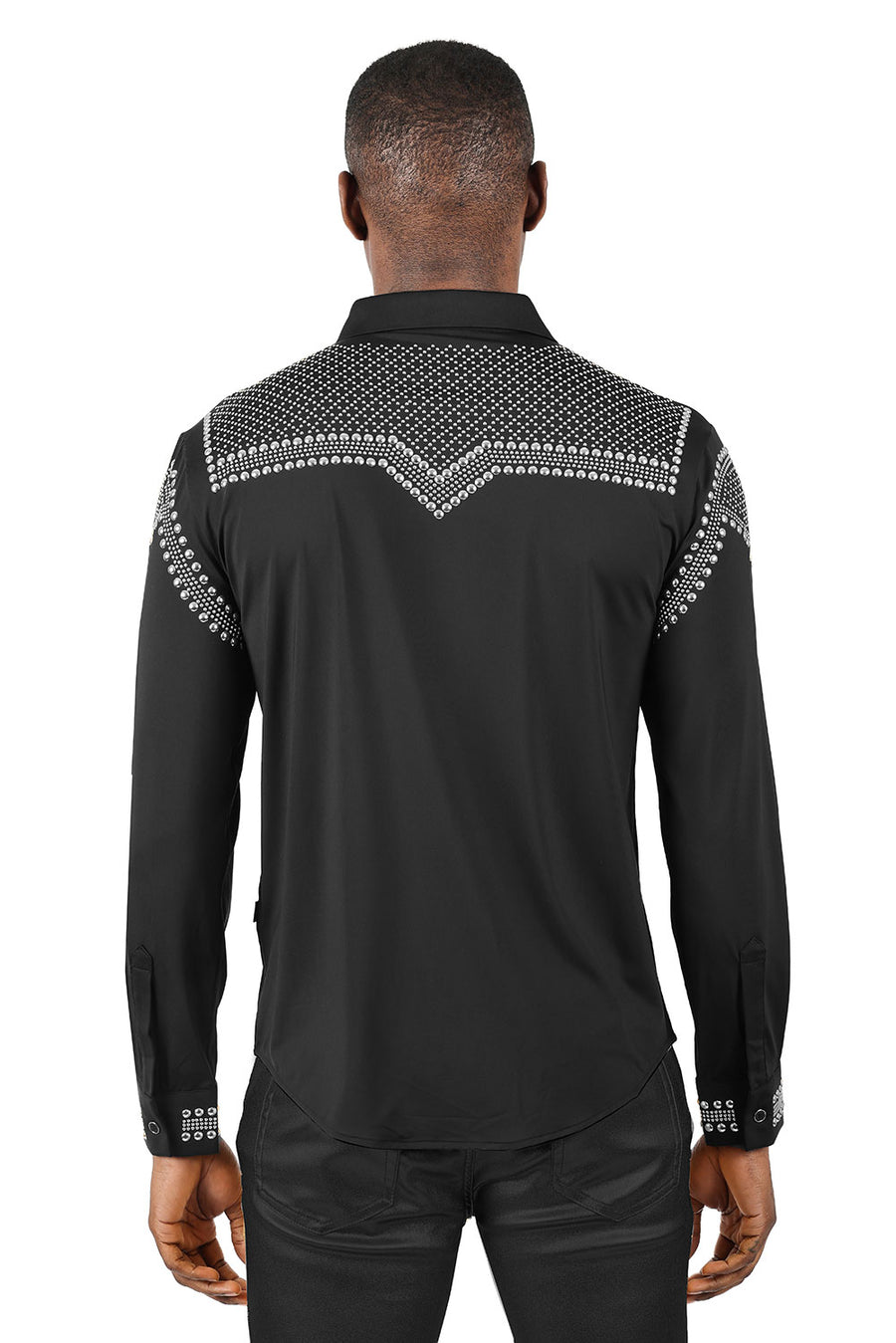 LUXURY MEN'S STUDDED DETAILS LONG SLEEVE SHIRT
