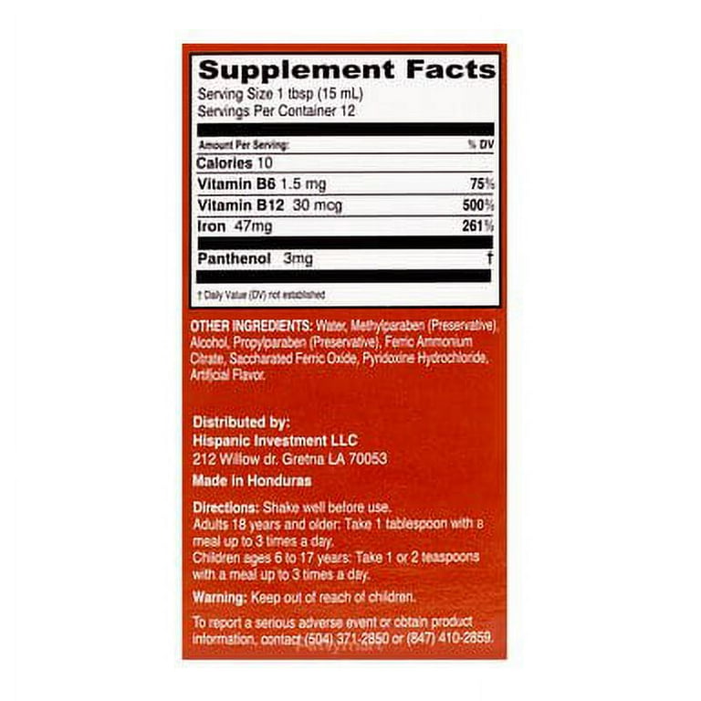 HIERRO VIT ANTIANEMIA IRON B6 B12 SUPLEMENTO