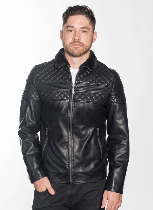 MEN LUXURY TAILORED FRONT ZIP PLEATHER JACKET