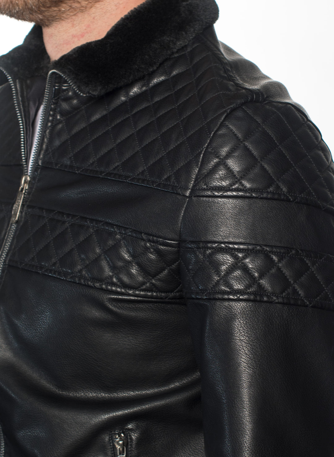 MEN LUXURY TAILORED FRONT ZIP PLEATHER JACKET