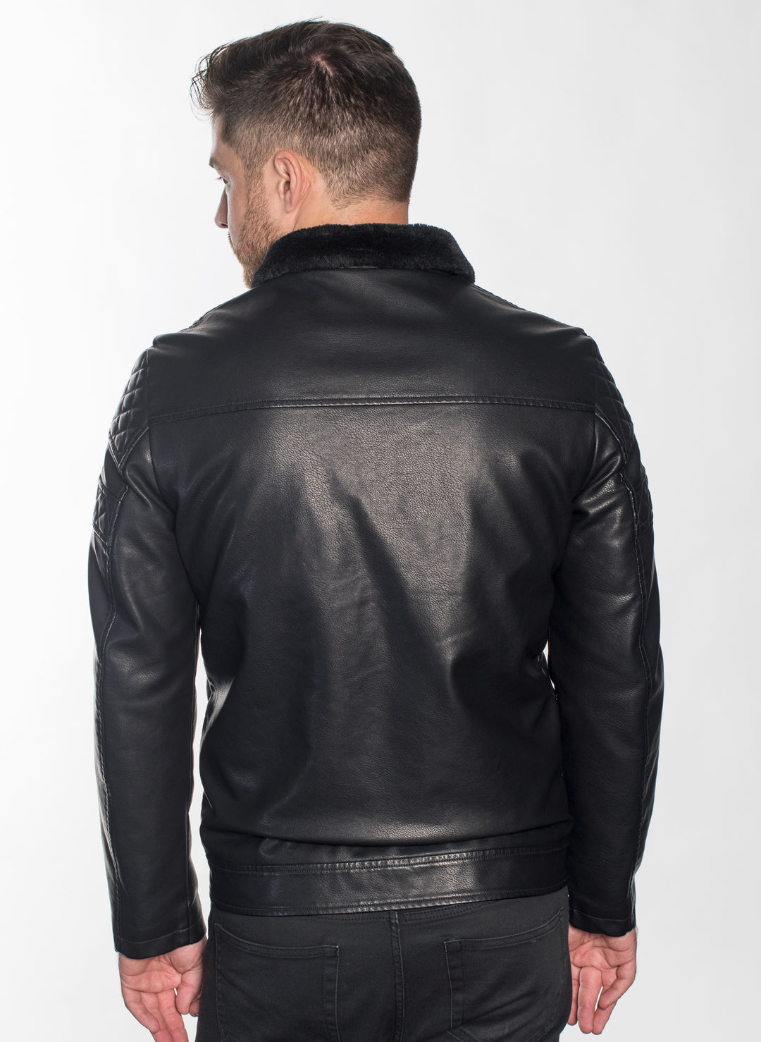 MEN LUXURY TAILORED FRONT ZIP PLEATHER JACKET