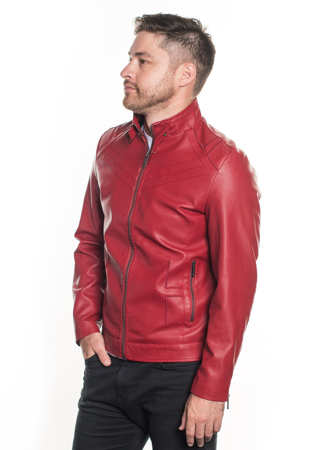ELEGANT MEN TAILORED FRONT ZIP PLEATHER JACKET