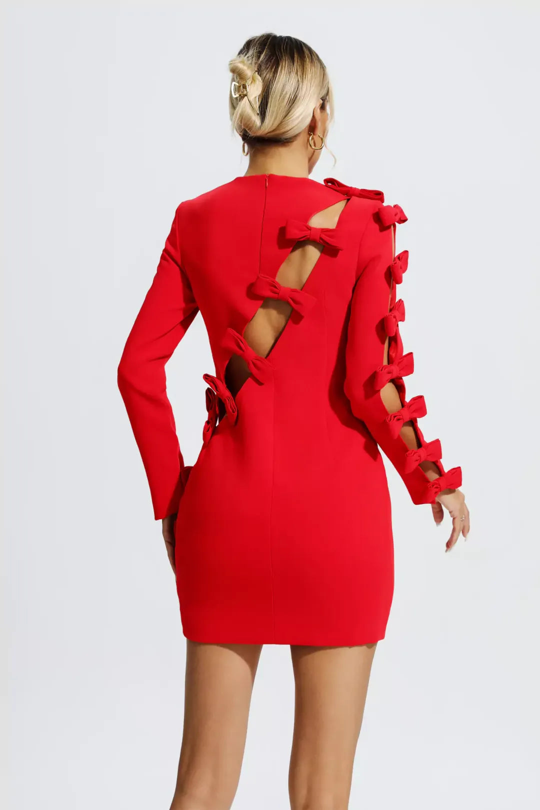 CAMILA ASYMMETRIC CUTOUT BOW BANDAGE MINI DRESS