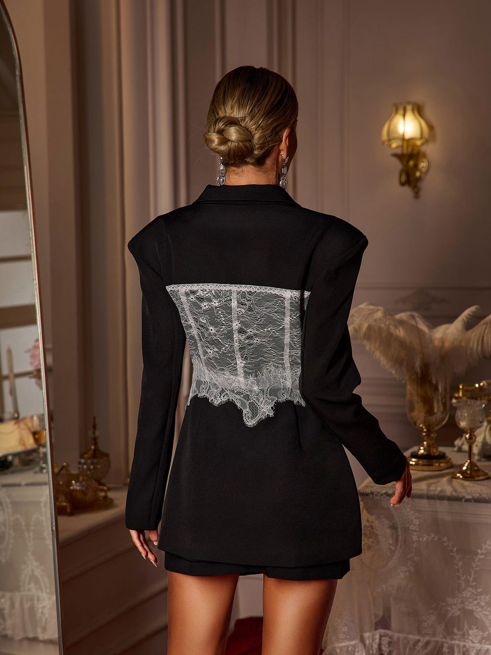 KATIE LACE CORSET LAPEL BLAZER IN BLACK