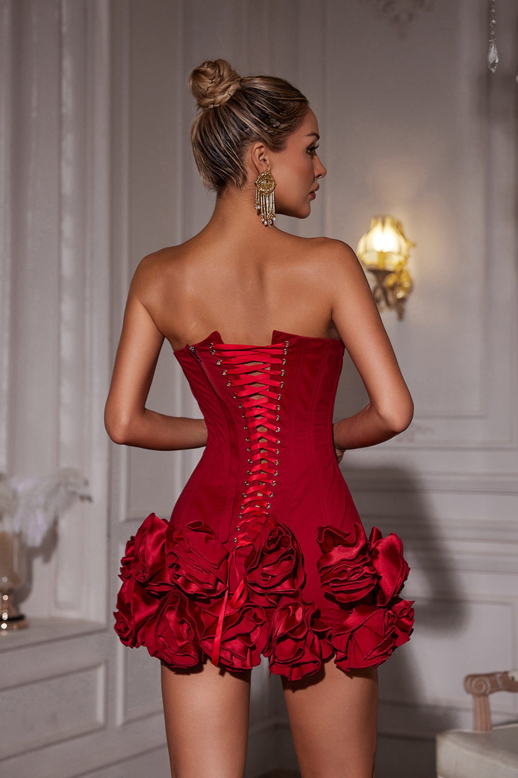 BE MIND STRAPLES FLOWER MINI DRESS