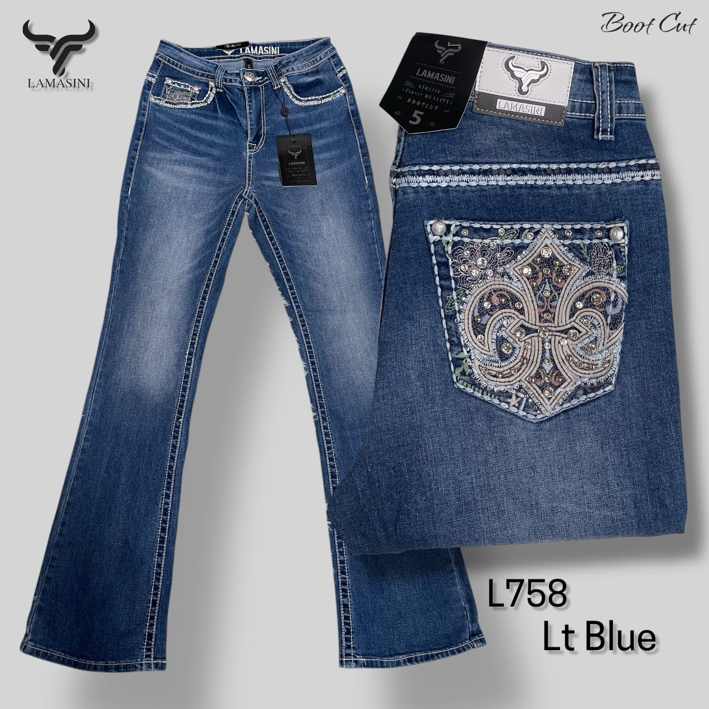WOMEN WESTERN BOOT CUT DENIM JEANS