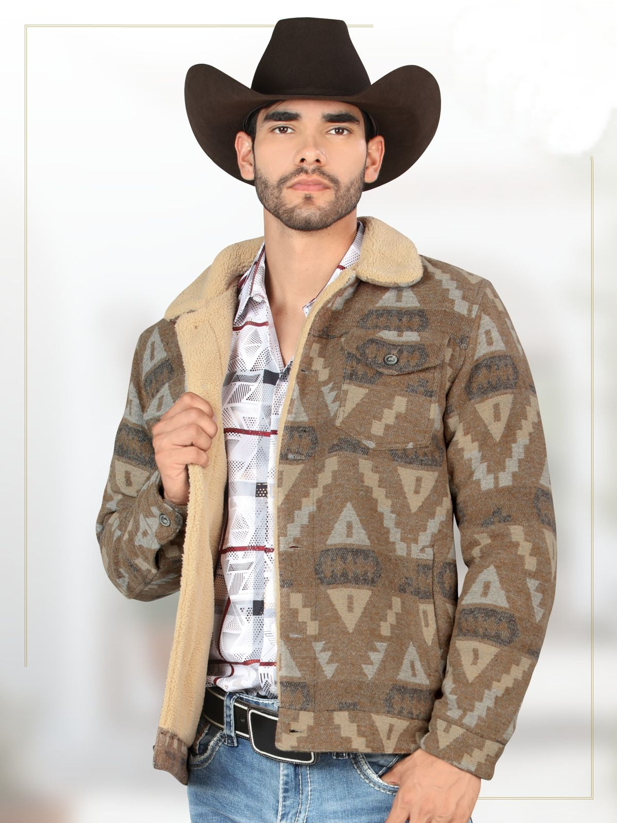 MEN'S ETHNIC AZTEC QUILTED FUR LINED JACKET