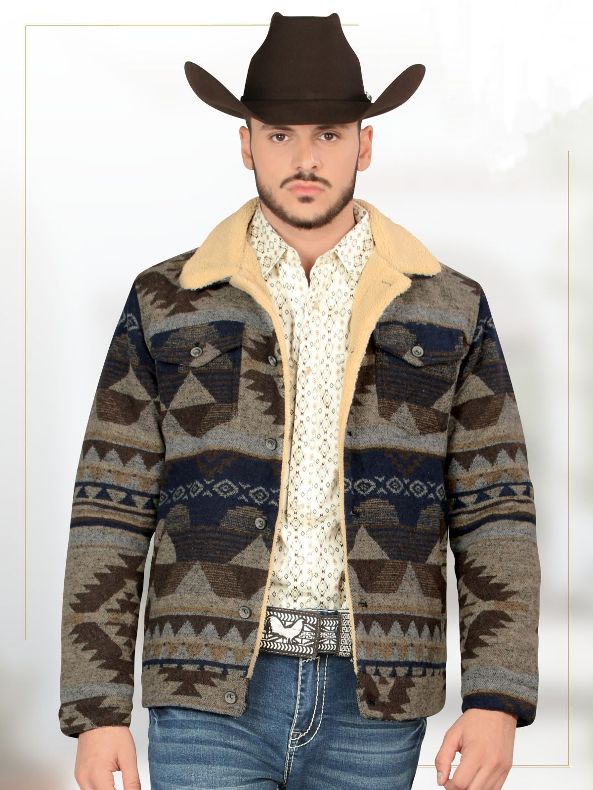 MEN'S ETHNIC AZTEC QUILTED FUR LINED JACKET