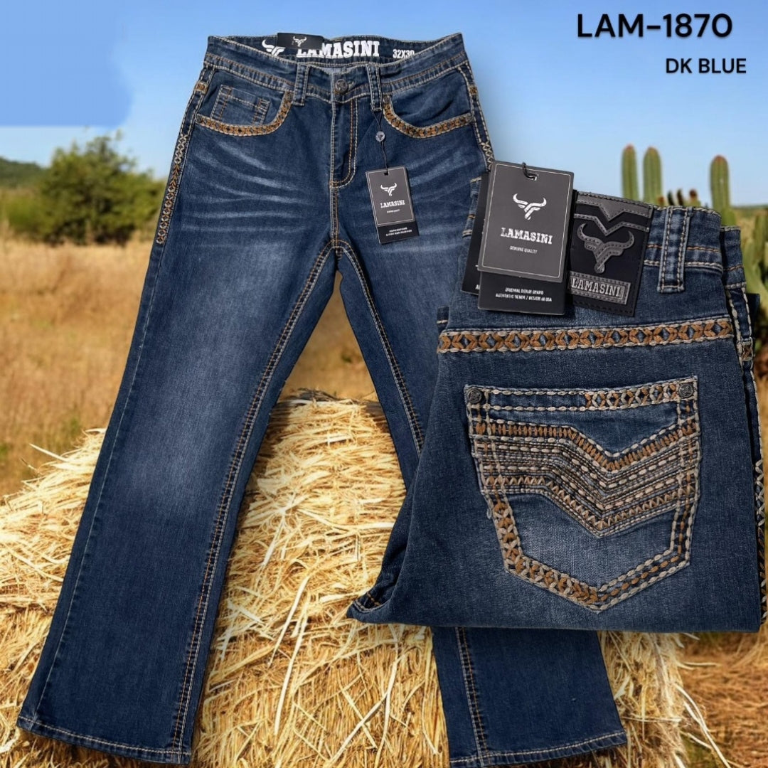 STRETCH BOOT CUT EMBROIDERED POCKETS DENIM JEANS