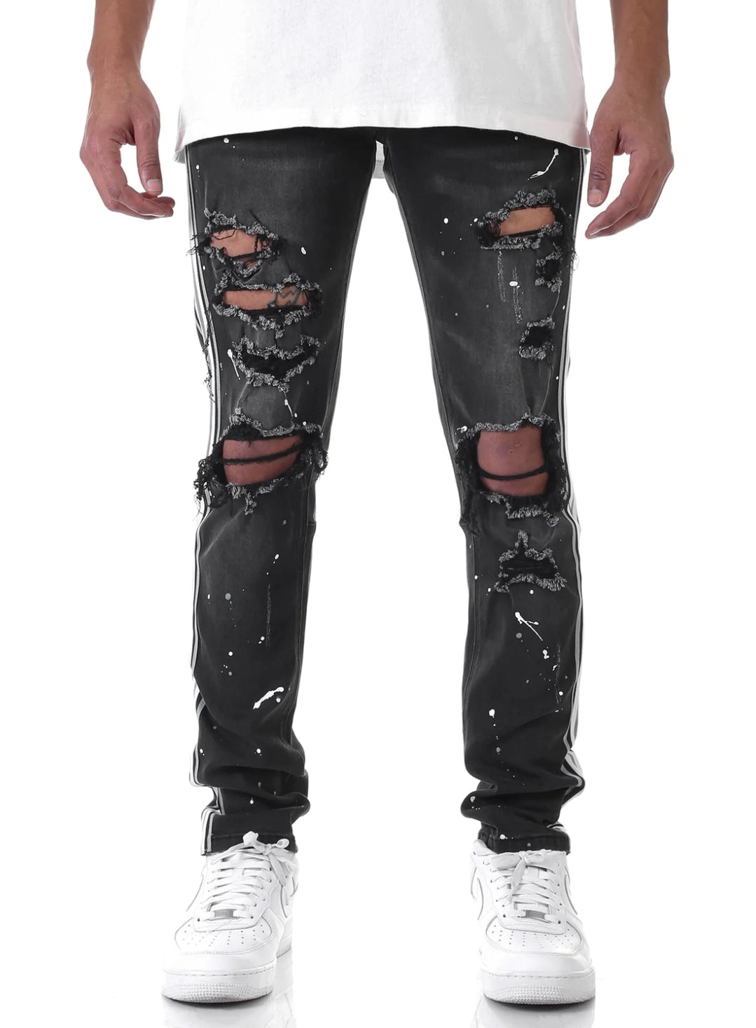 MULTI STRIPED PAINT SPLATTERED JEANS