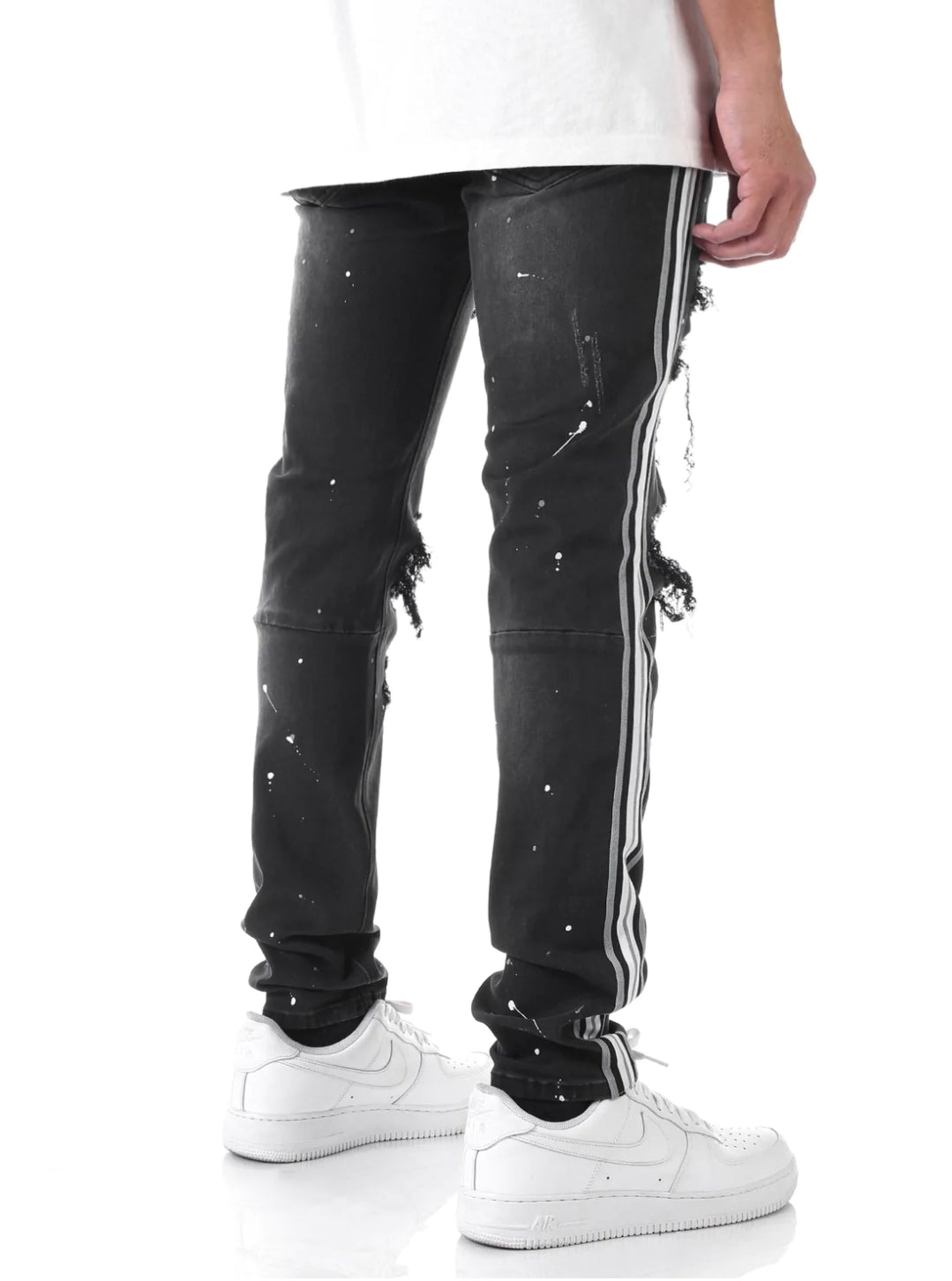 MULTI STRIPED PAINT SPLATTERED JEANS
