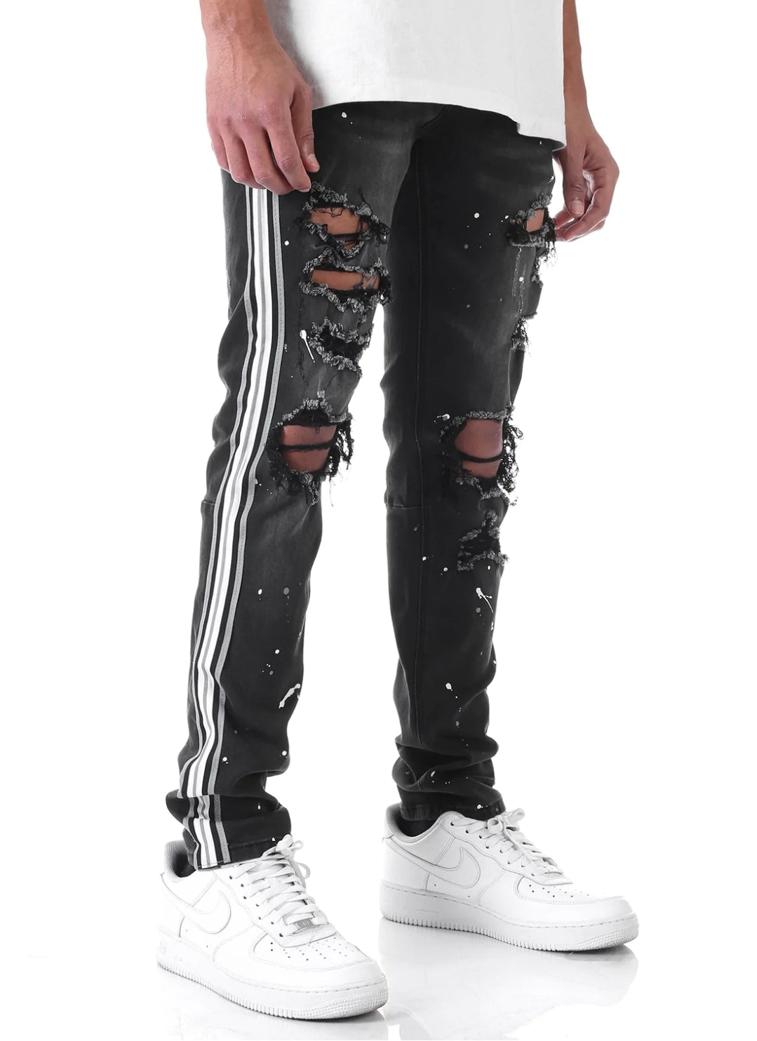 MULTI STRIPED PAINT SPLATTERED JEANS