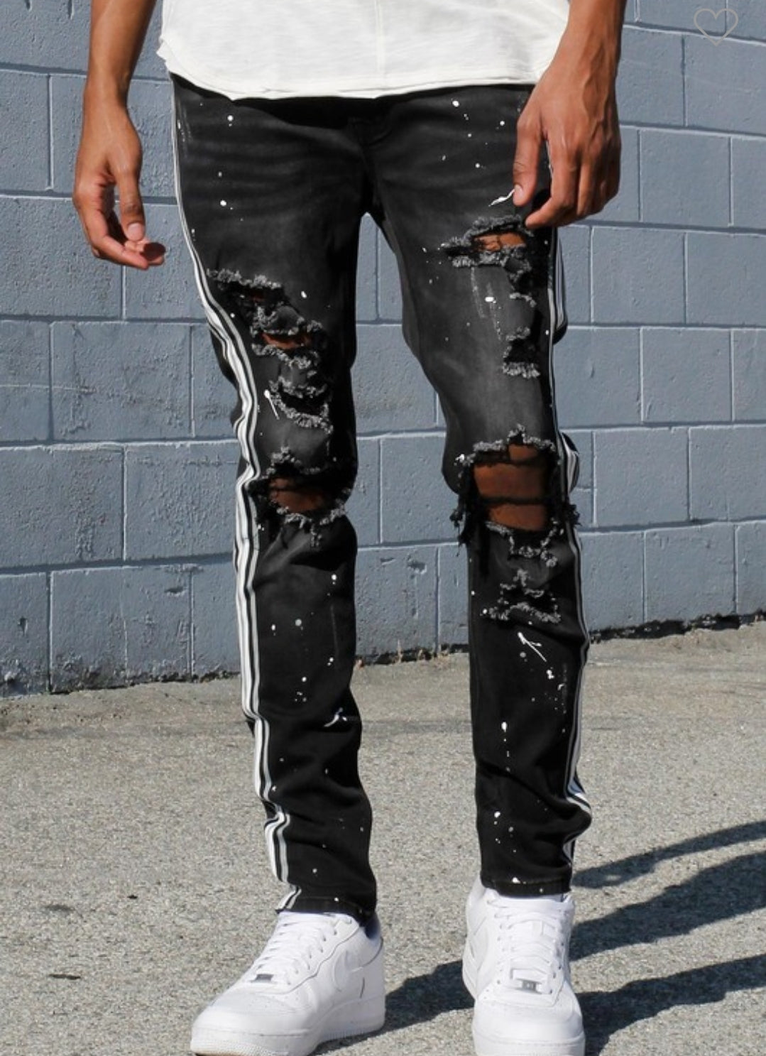 MULTI STRIPED PAINT SPLATTERED JEANS