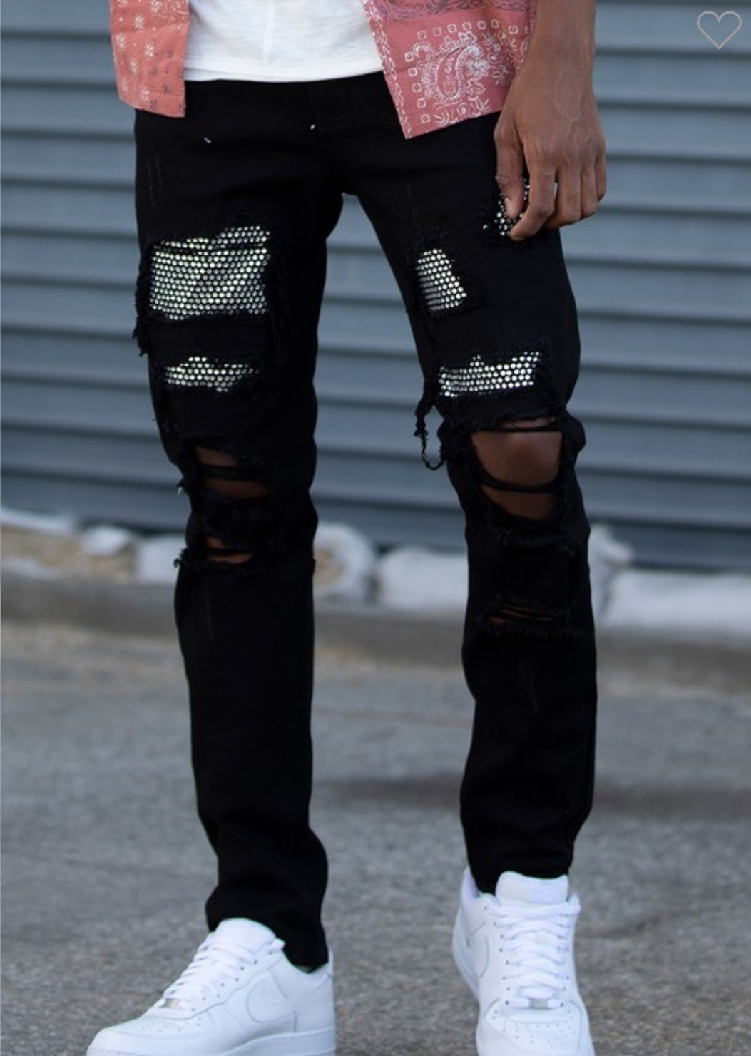 RHINESTONE PATCHED RIPPED DESTROYED JEANS