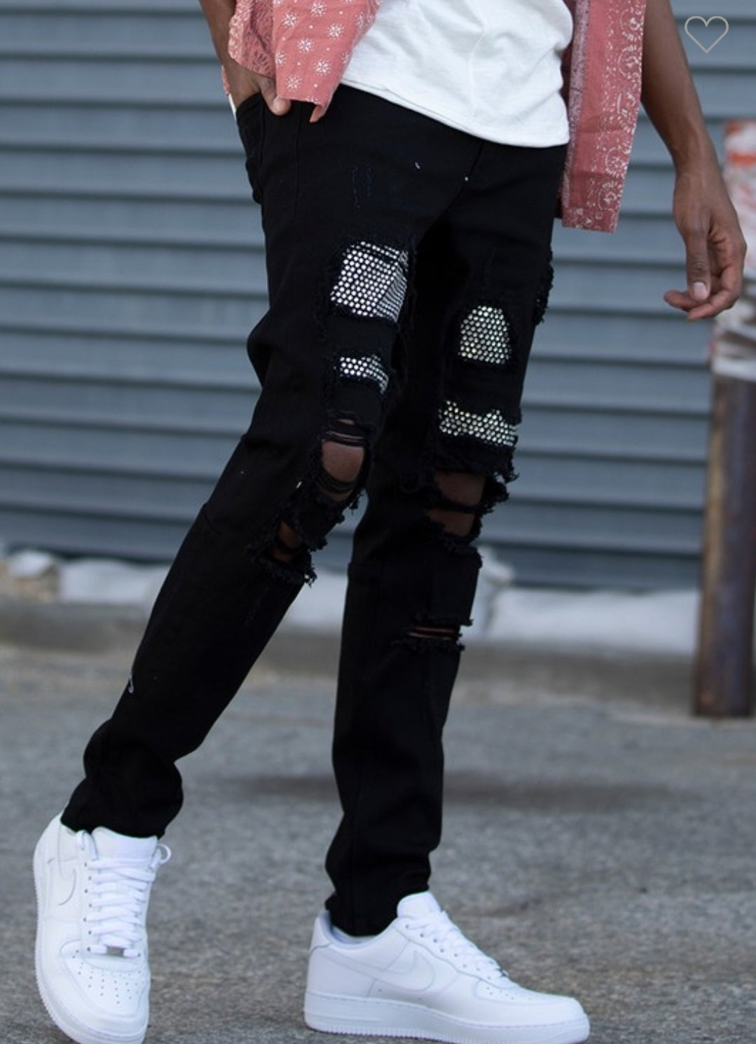 RHINESTONE PATCHED RIPPED DESTROYED JEANS