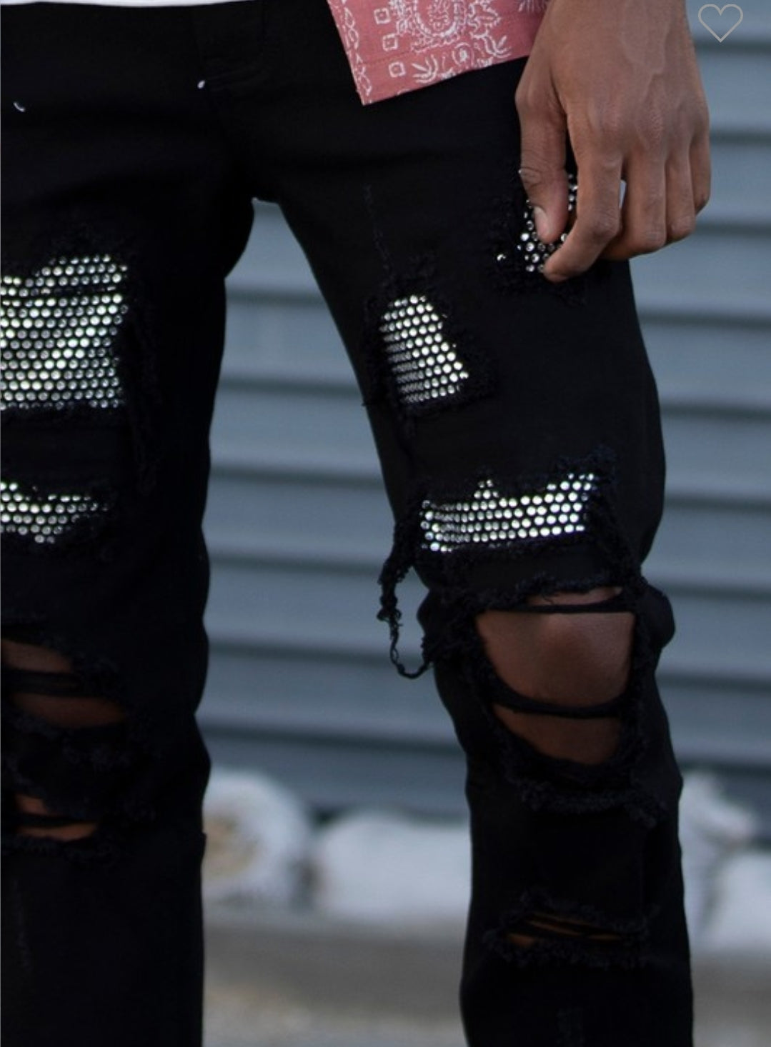 RHINESTONE PATCHED RIPPED DESTROYED JEANS